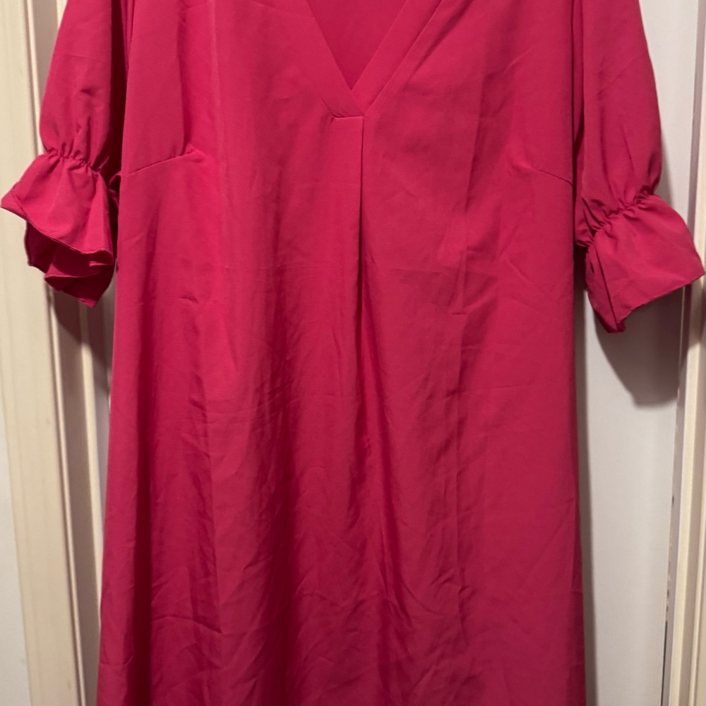 SHEIN Pink Puff Sleeve Wrap Dress